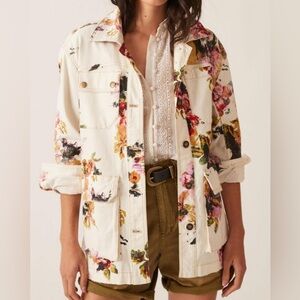 Anthropologie Pilcro The Wanderer Floral Denim Oversized Jacket Size XS Petite